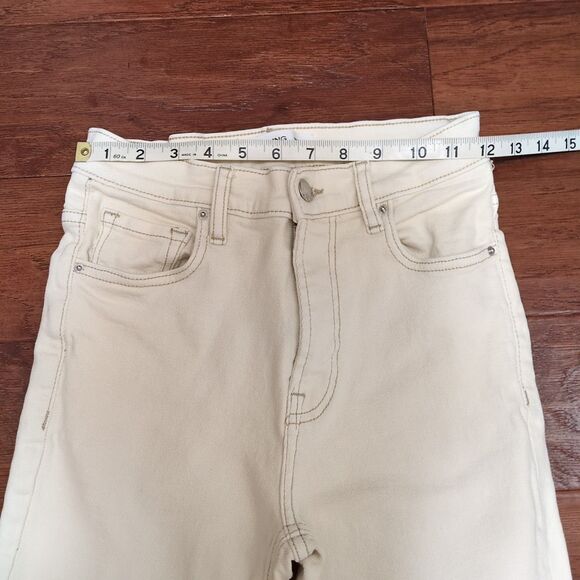 Mango MNG Sz 2 Sienna Kick Flare Crop Jeans White Cream High Rise Fray Hem Denim - Picture 5 of 10